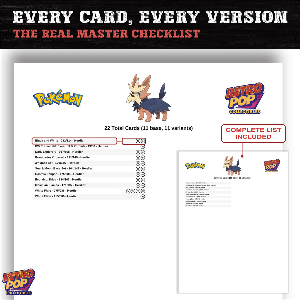 Herdier master set checklist PDF preview - every card listed