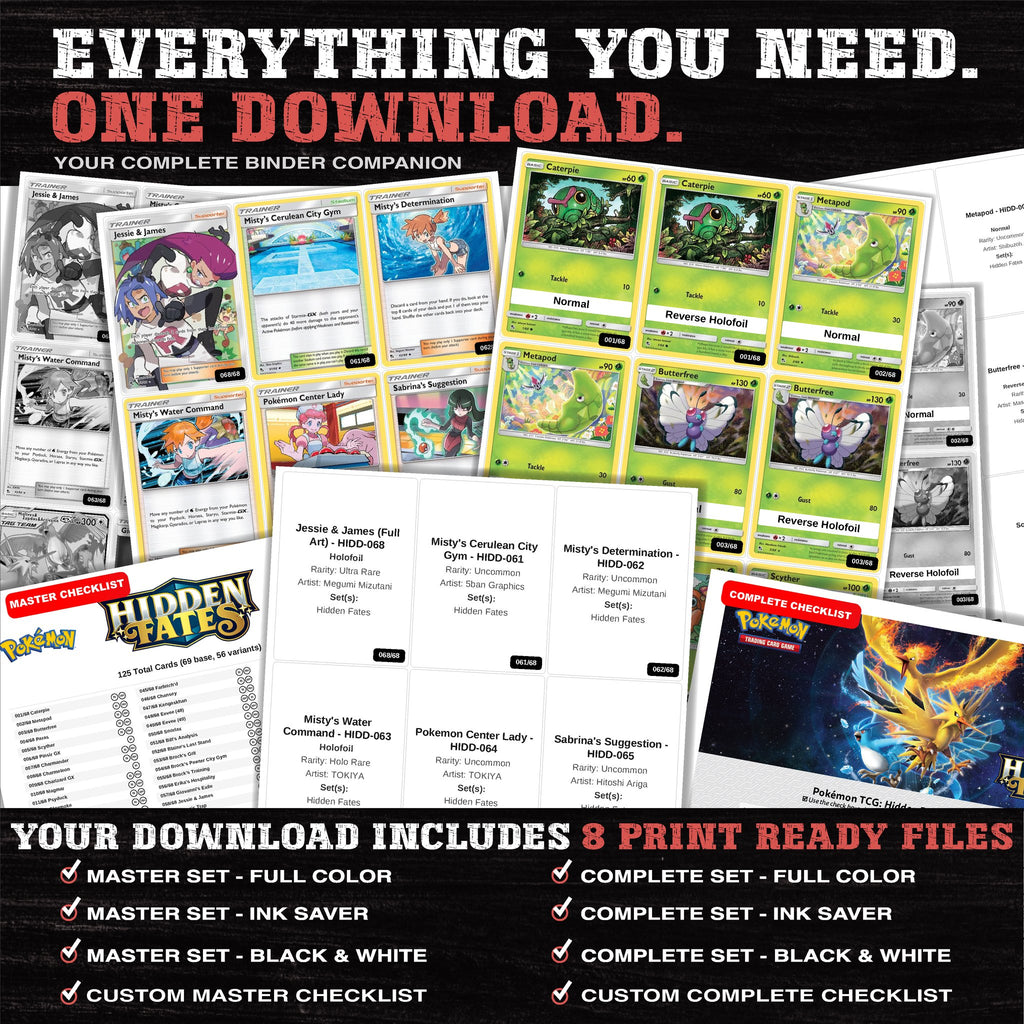 Everything included in the Hidden Fates placeholder download - 8 PDF files