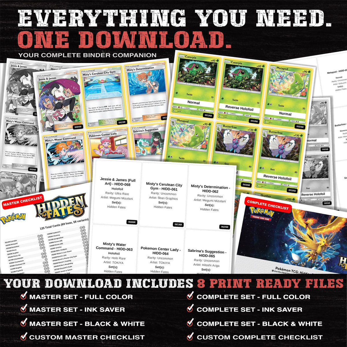 Everything included in the Hidden Fates placeholder download - 8 PDF files
