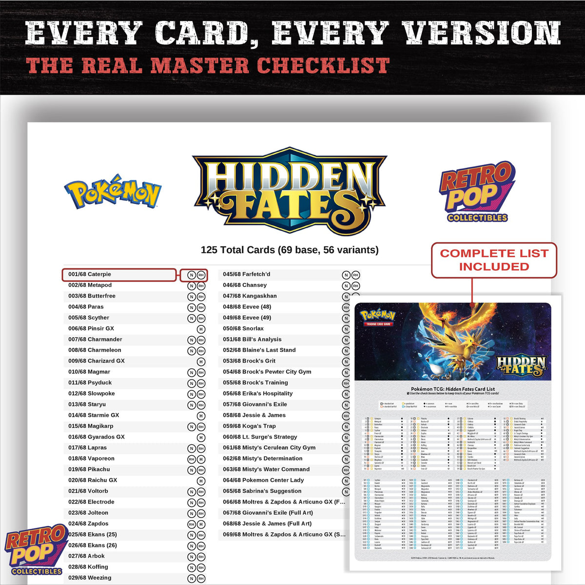 Hidden Fates Pokemon card checklist PDF preview