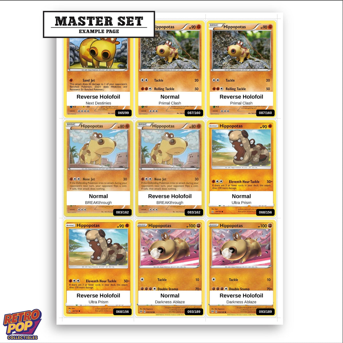 Printed Hippopotas Pokemon placeholders in binder - real photo 3