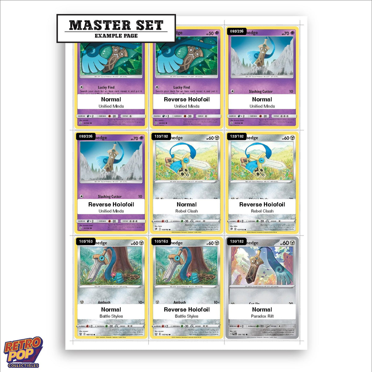Printed Honedge Pokemon placeholders in binder - real photo 1