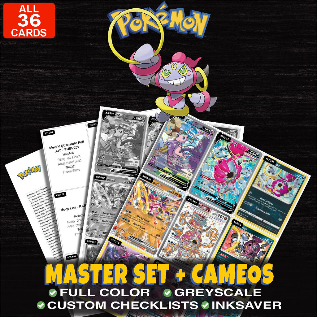 Every Hoopa Pokemon card ever made - master set binder placeholders with Hoopa EX (89 Full Art)