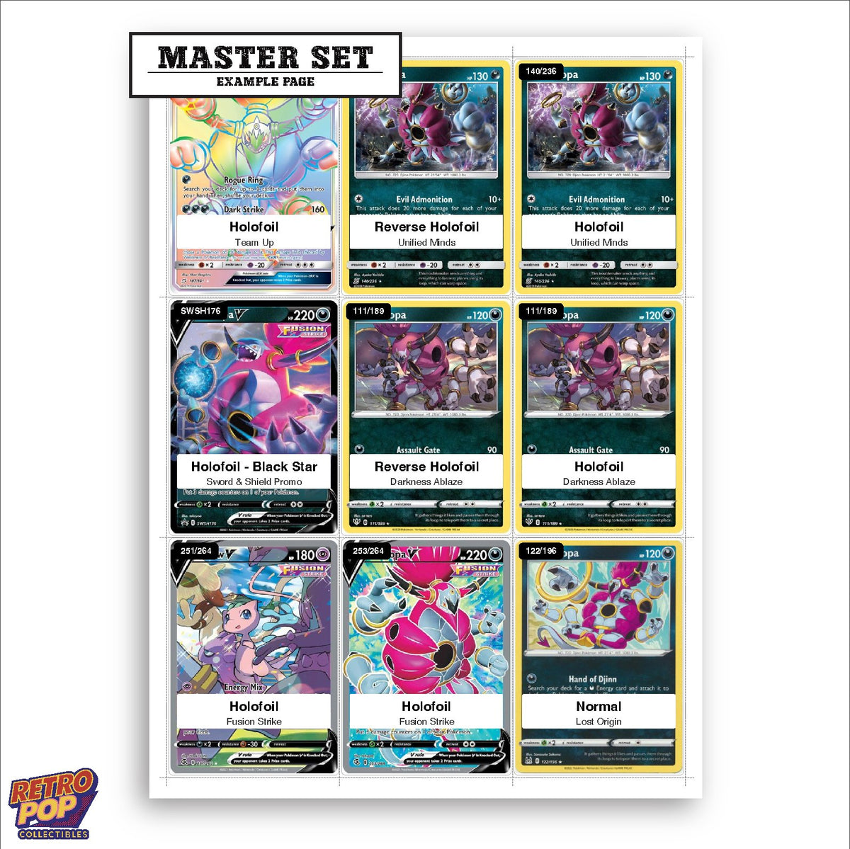 Printed Hoopa Pokemon placeholders in binder - real photo 1