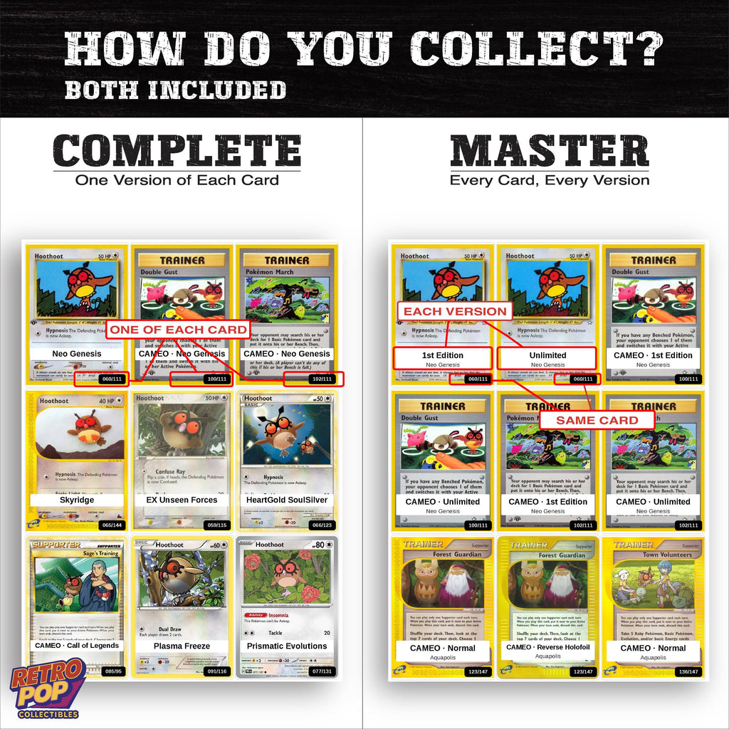 Complete Set vs Master Set versions of the Hoothoot binder placeholders