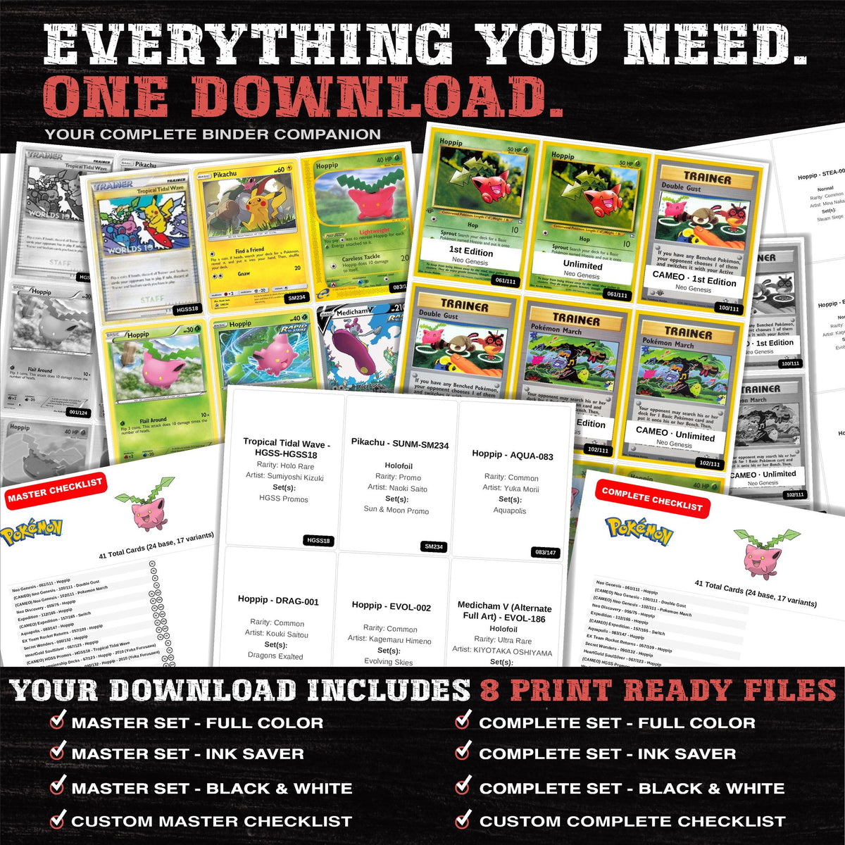 Everything included in the Hoppip master set download - 8 PDF files