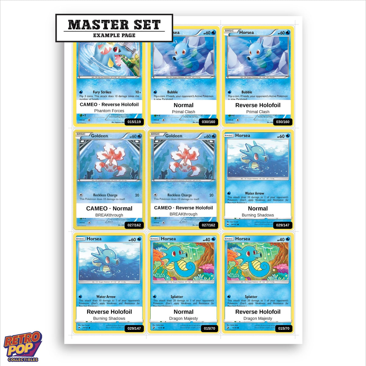 Printed Horsea Pokemon placeholders in binder - real photo 1