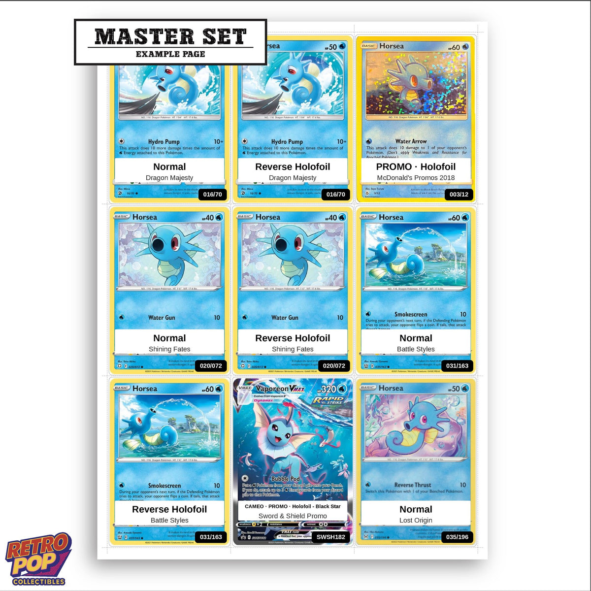 Printed Horsea Pokemon placeholders in binder - real photo 3
