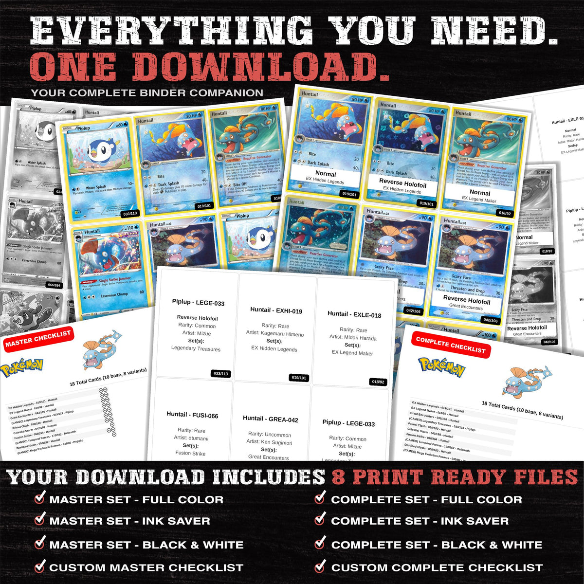 Everything included in the Huntail master set download - 8 PDF files
