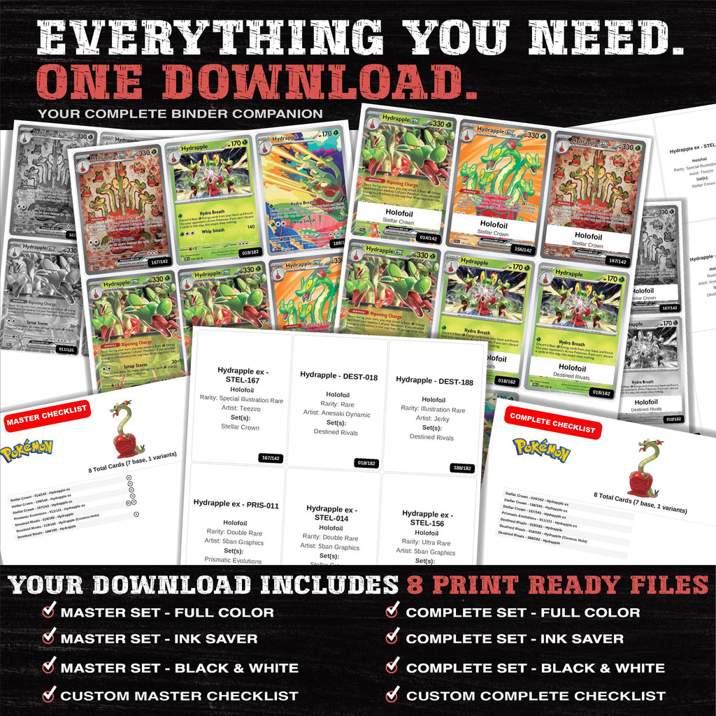 Everything included in the Hydrapple master set download - 8 PDF files
