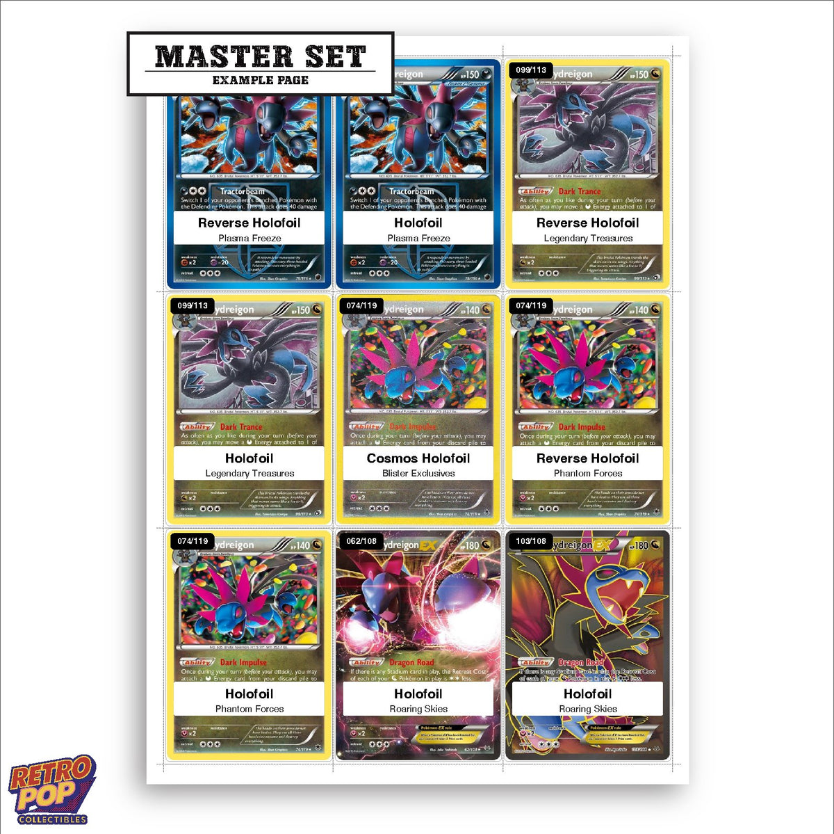 Printed Hydreigon Pokemon placeholders in binder - real photo 1
