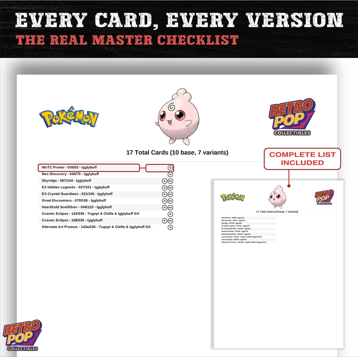 Igglybuff master set checklist PDF preview - every card listed