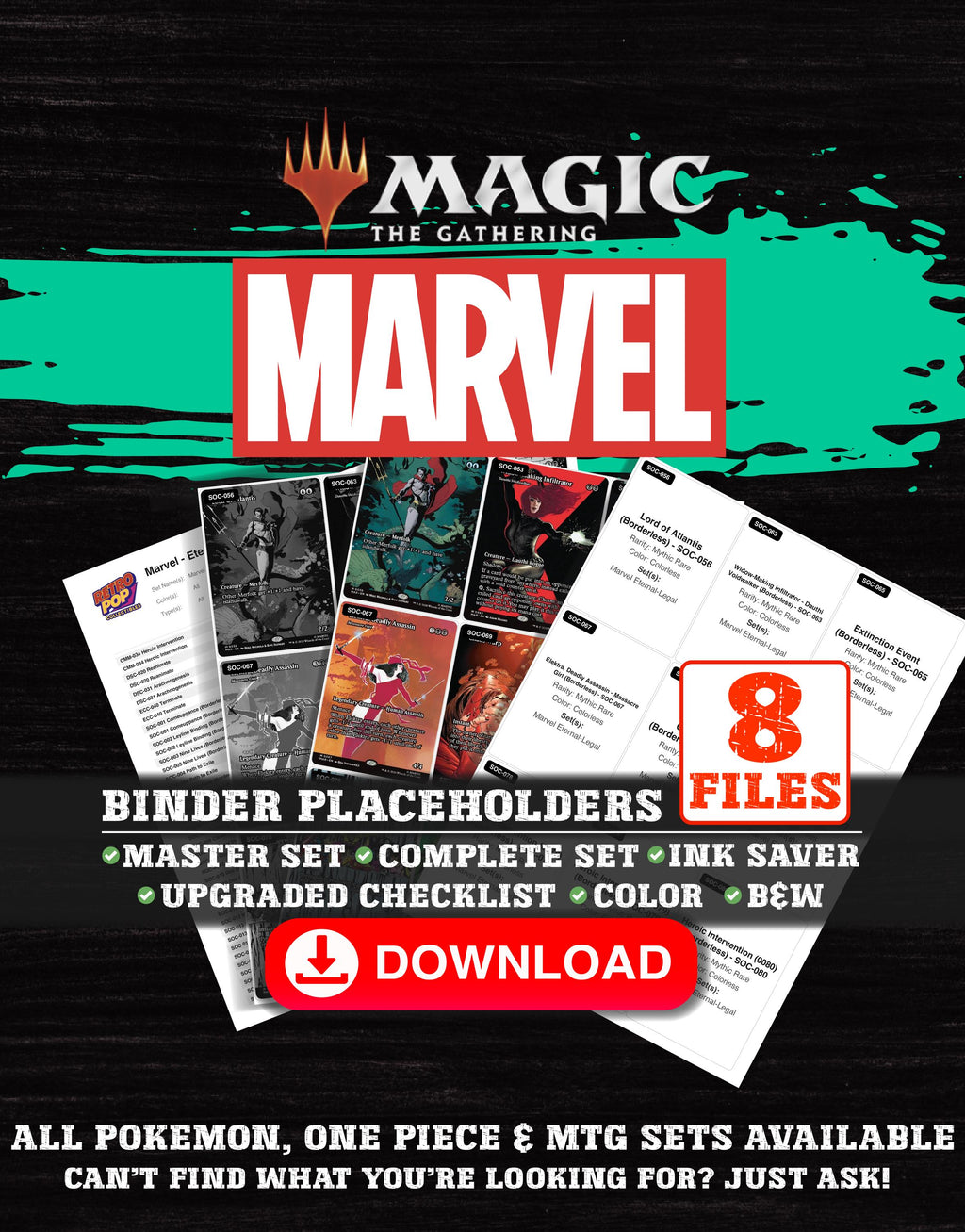 Marvel Eternal-Legal Magic The Gathering binder placeholders printable PDF - includes Arachnogenesis