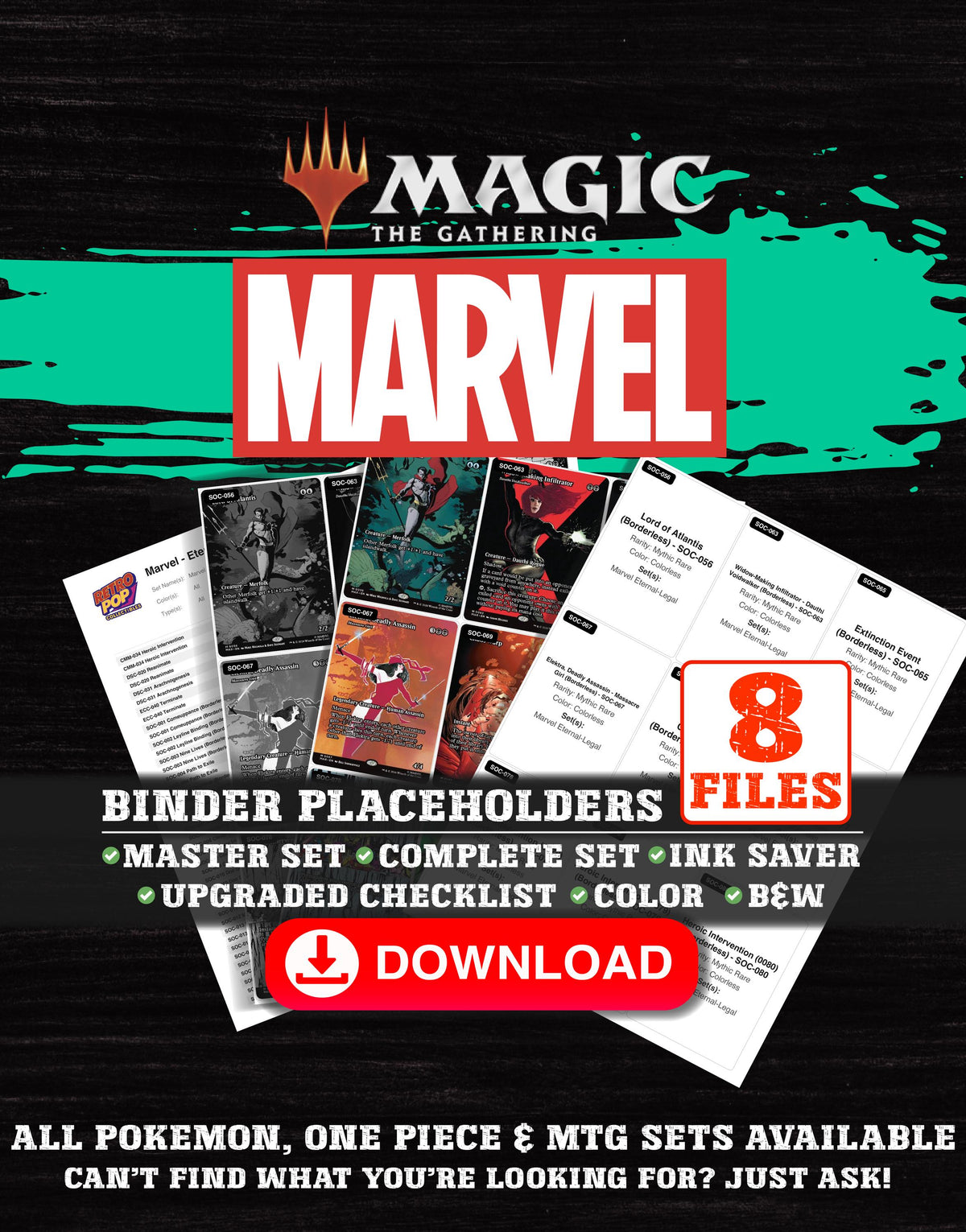 Marvel Eternal-Legal Magic The Gathering binder placeholders printable PDF - includes Arachnogenesis