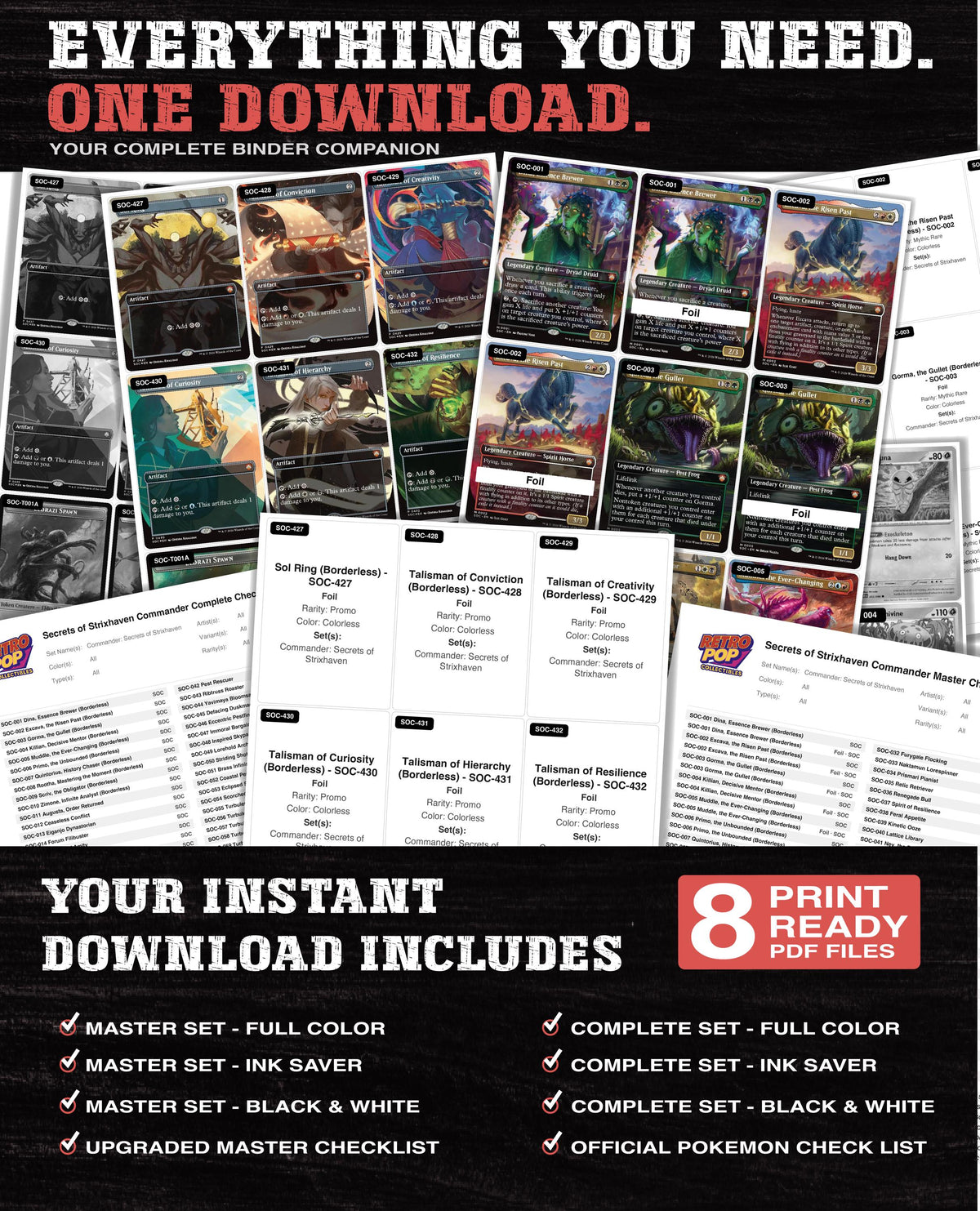 Secrets of Strixhaven Commander Magic The Gathering binder placeholders printable PDF - image 2