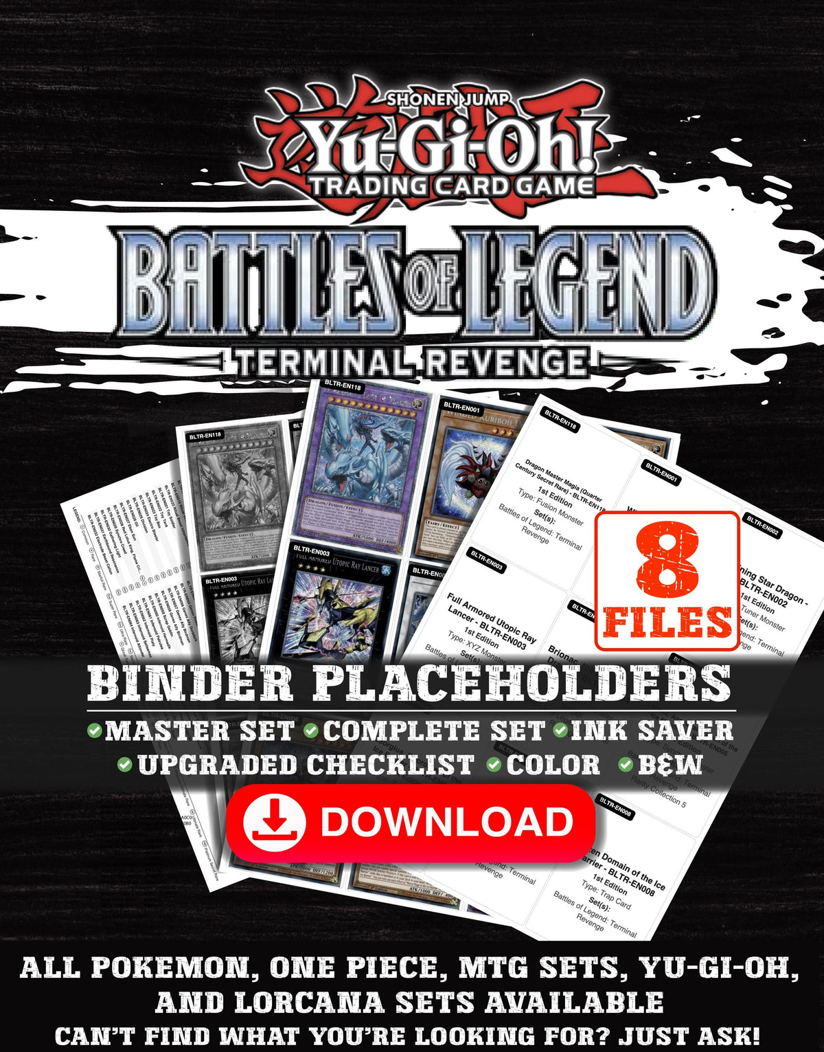 Battles of Legend: Terminal Revenge Yu-Gi-Oh binder placeholders printable PDF - includes Dragon Master Magia
