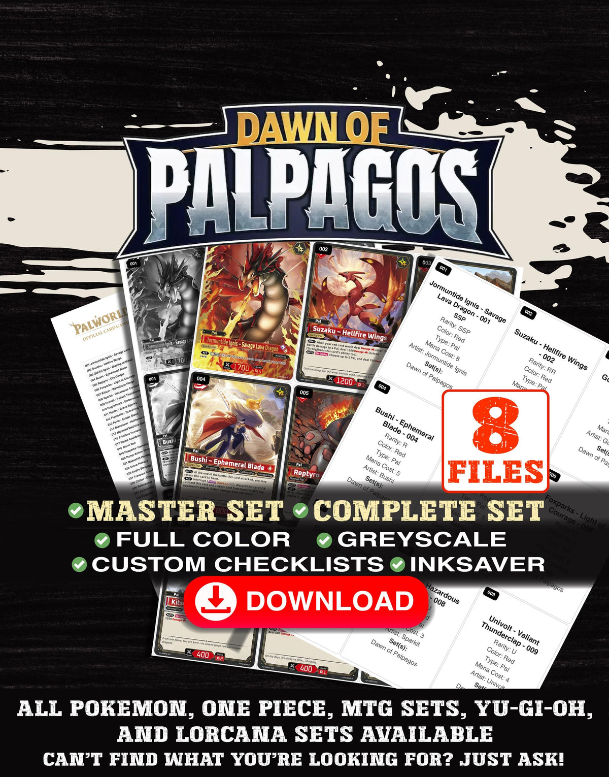 Dawn of Palpagos Palworld binder placeholders printable PDF - includes Jormuntide Ignis - Savage Lava Dragon