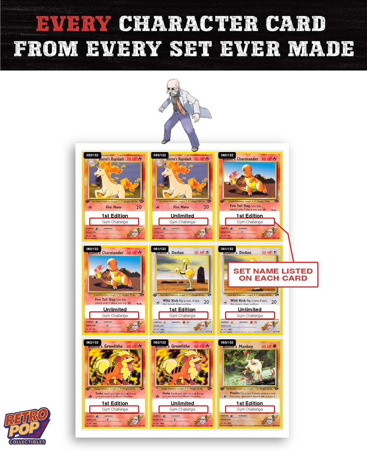 Every Blaine Pokemon card ever made - gym leader master set binder placeholders - image 2