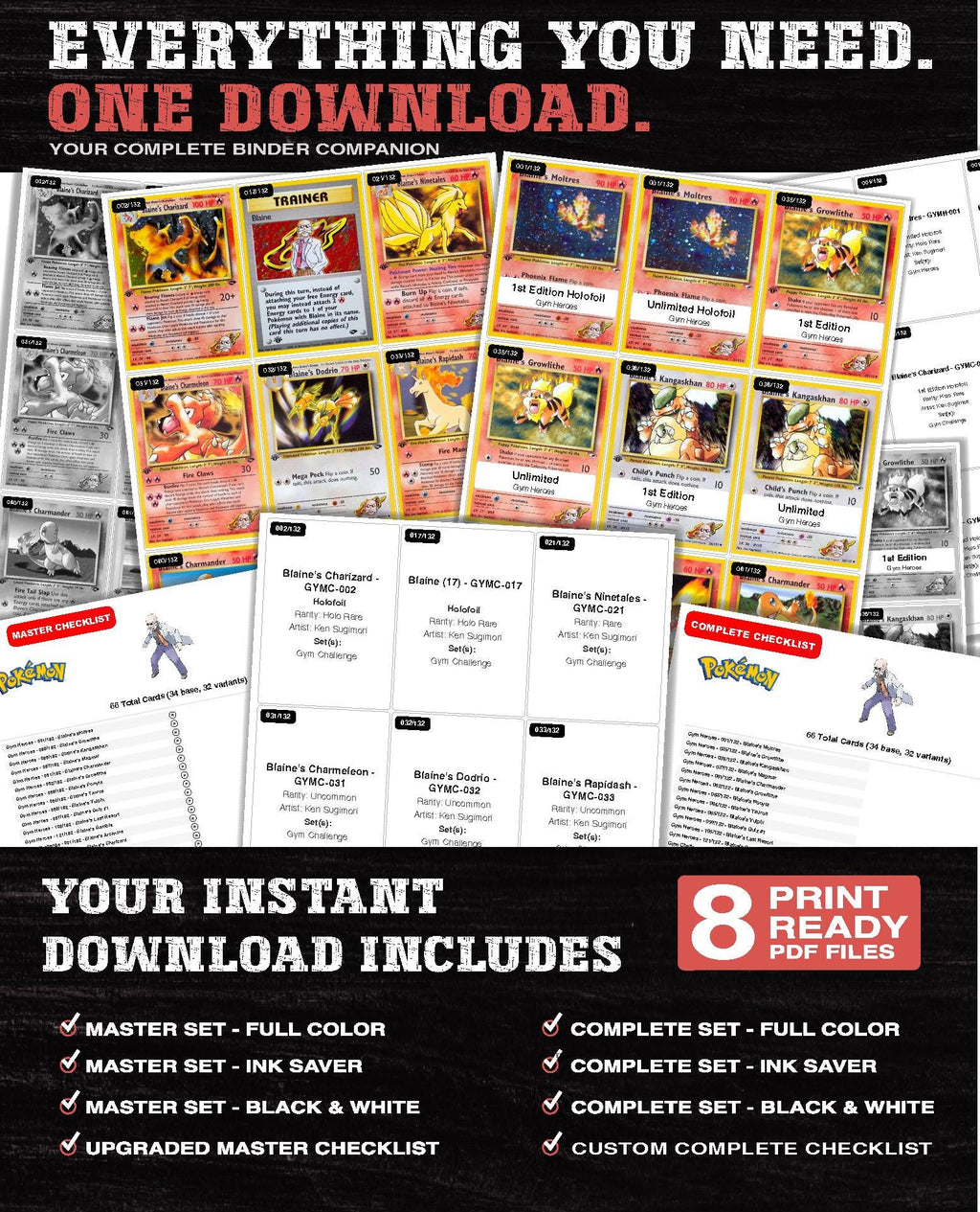 Every Blaine Pokemon card ever made - gym leader master set binder placeholders - image 3