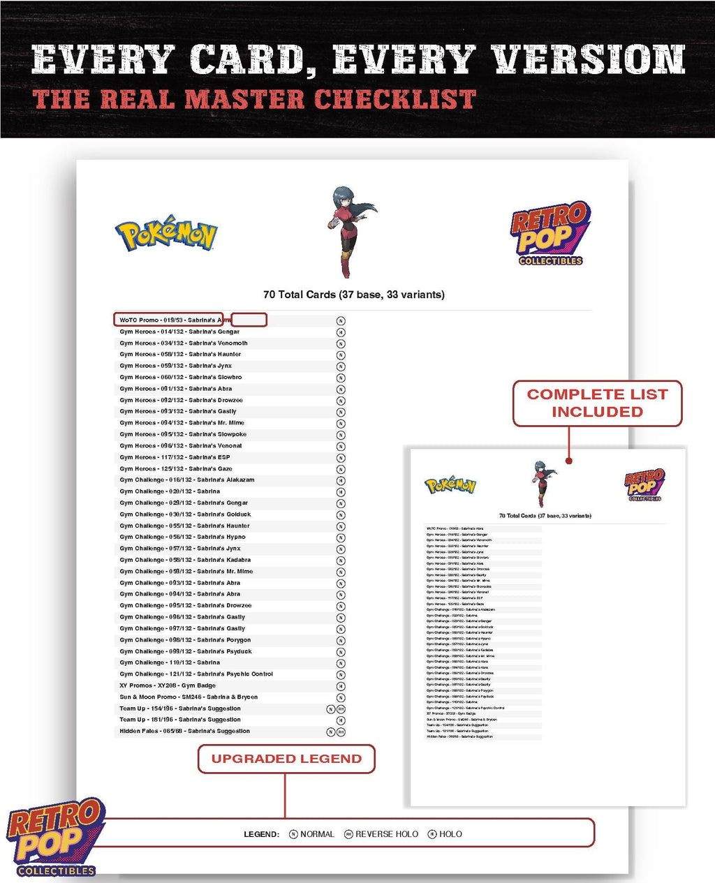 Every Sabrina Pokemon card ever made - gym leader master set binder placeholders - image 7