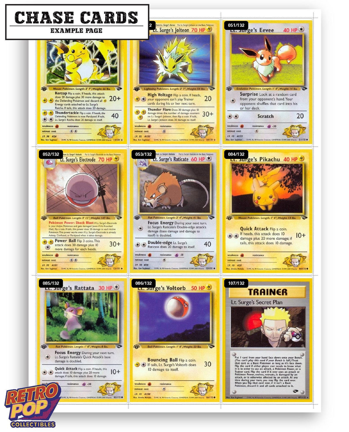 Every Lt. Surge Pokemon card ever made - gym leader master set binder placeholders - image 8