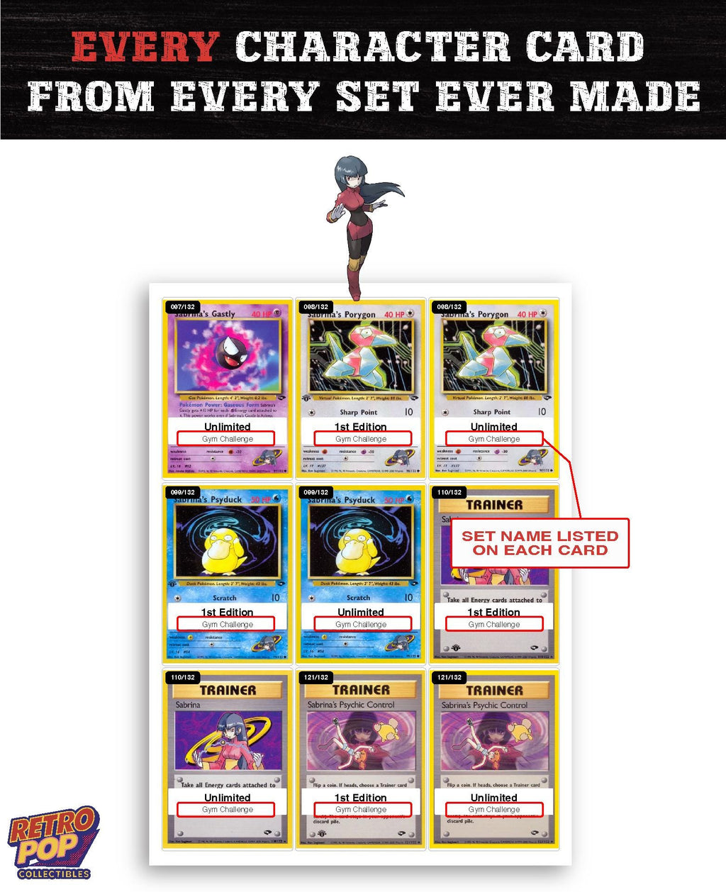 Every Sabrina Pokemon card ever made - gym leader master set binder placeholders - image 2