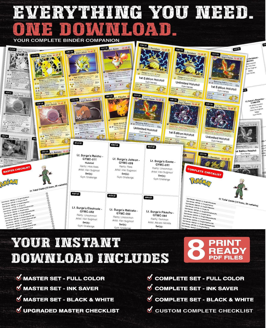 Every Lt. Surge Pokemon card ever made - gym leader master set binder placeholders - image 3
