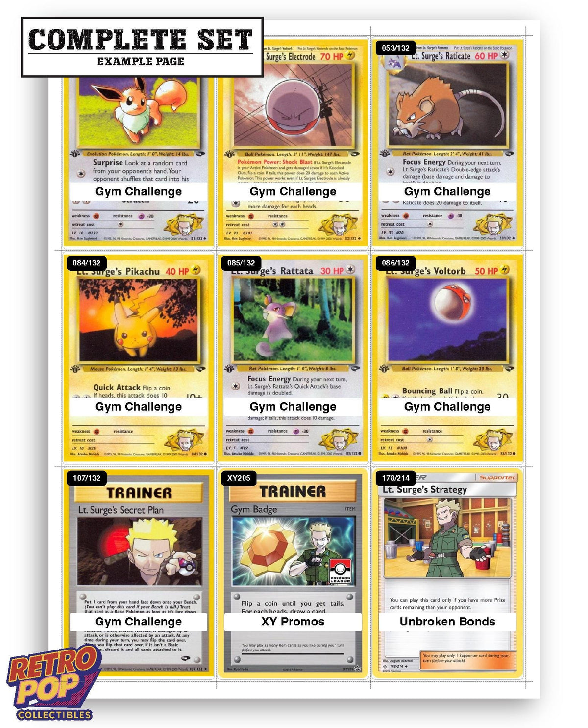 Every Lt. Surge Pokemon card ever made - gym leader master set binder placeholders - image 10