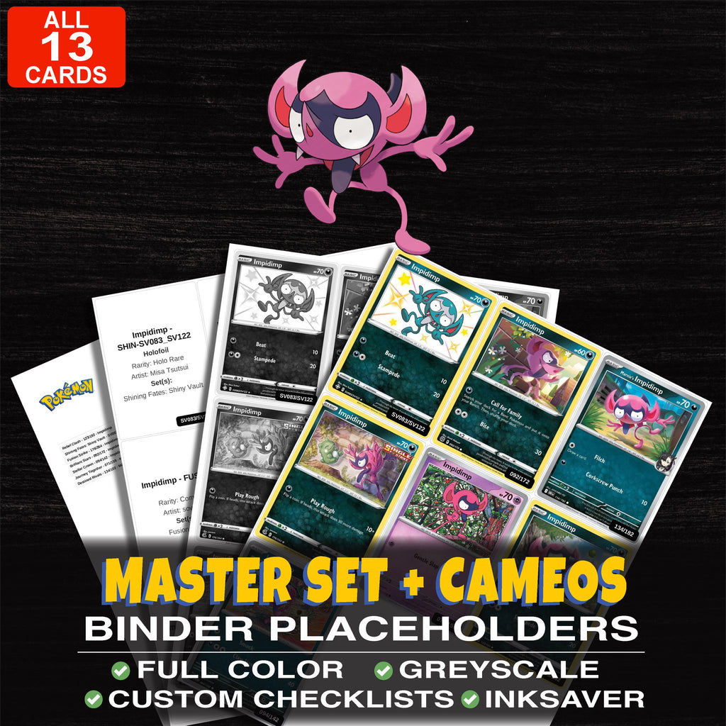 Every Impidimp Pokemon card ever made - master set binder placeholders with Impidimp