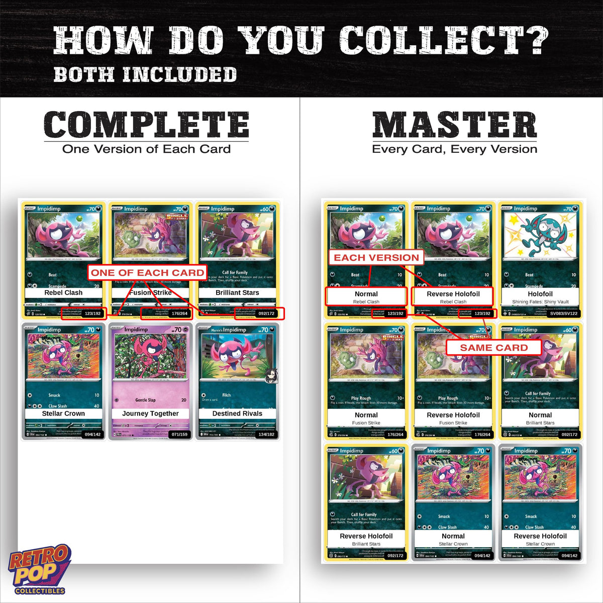 Complete Set vs Master Set versions of the Impidimp binder placeholders
