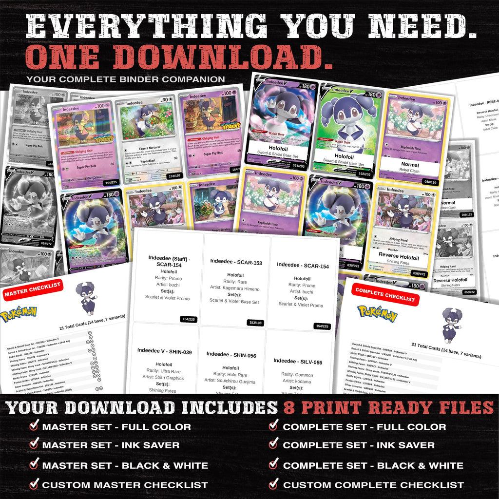 Everything included in the Indeedee master set download - 8 PDF files
