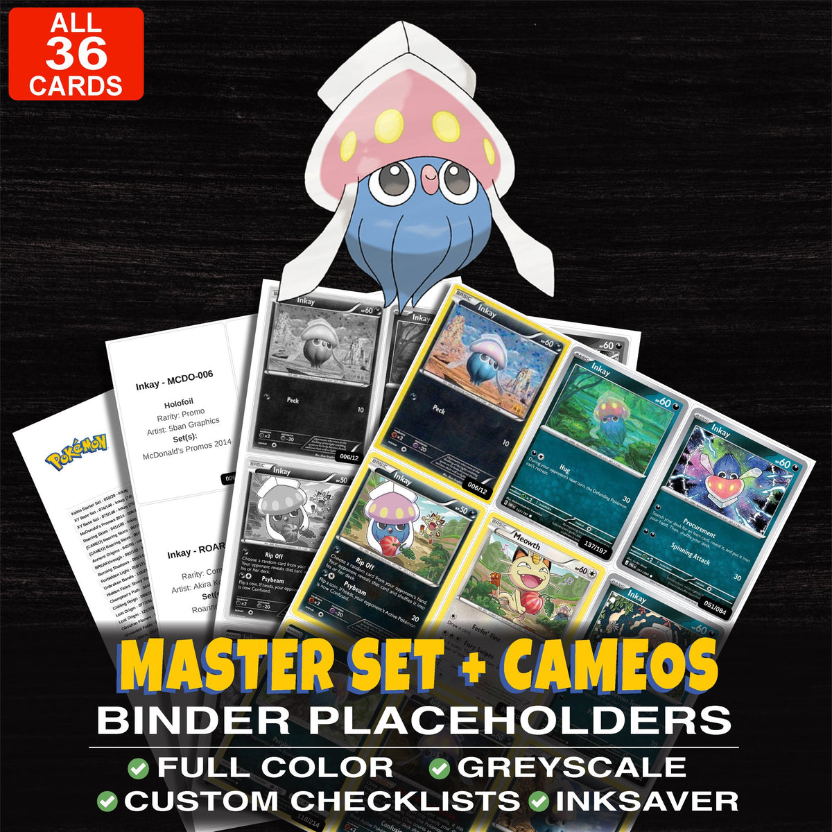 Every Inkay Pokemon card ever made - master set binder placeholders with Inkay