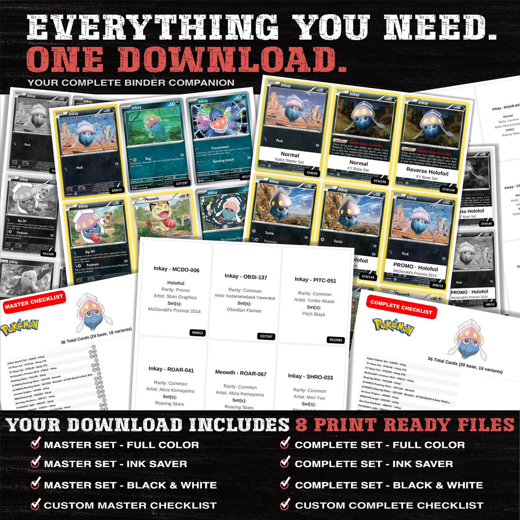 Everything included in the Inkay master set download - 8 PDF files