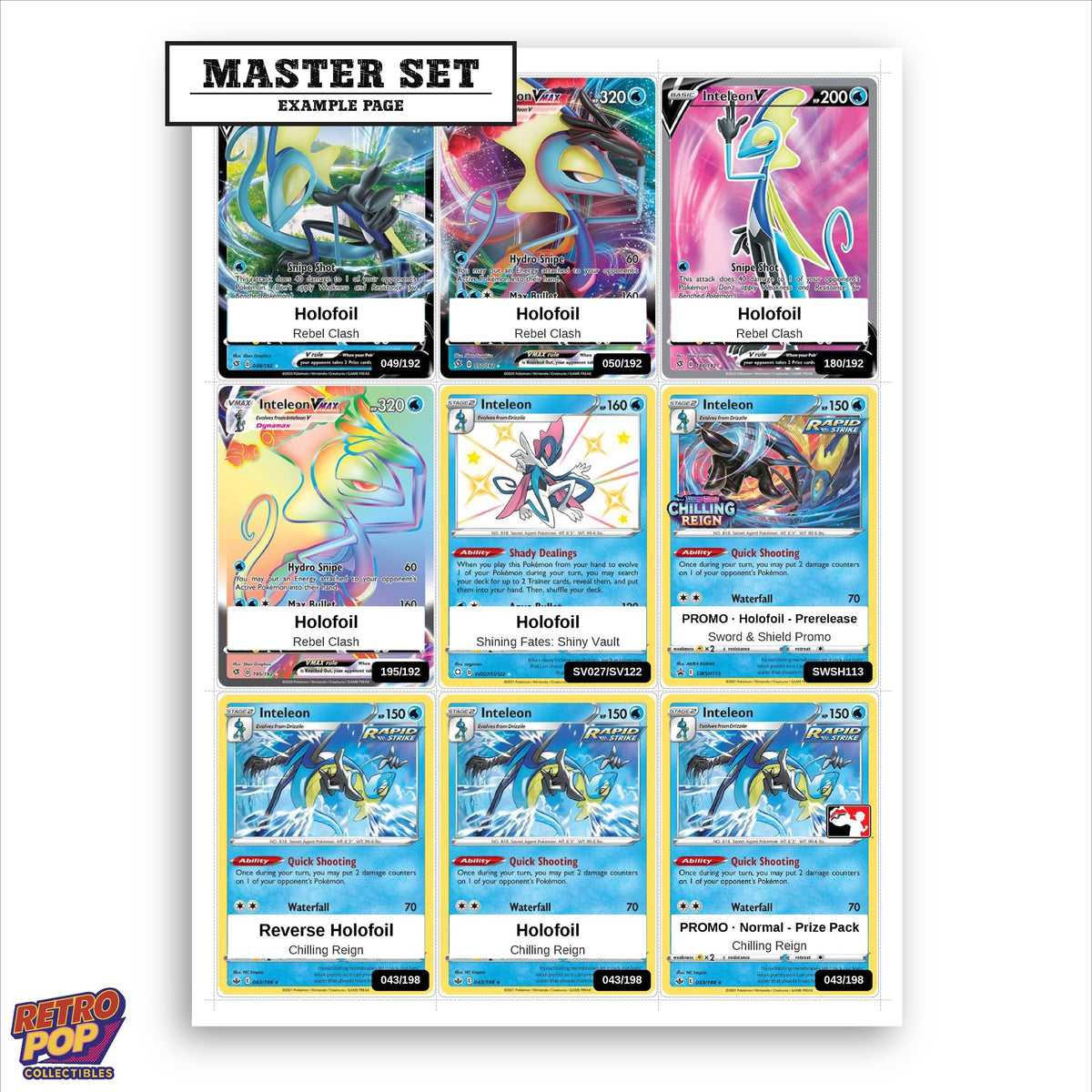 Printed Inteleon Pokemon placeholders in binder - real photo 1
