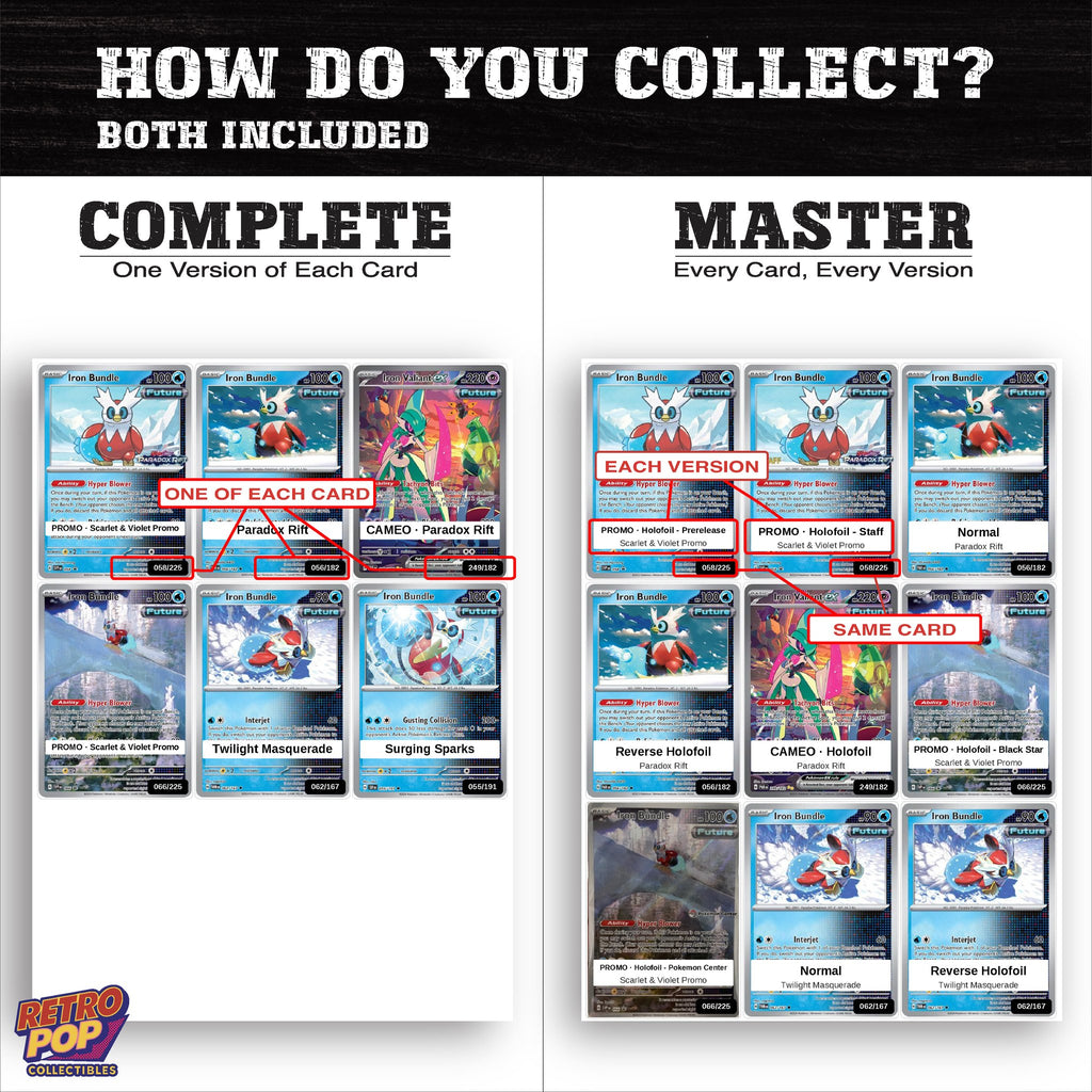 Complete Set vs Master Set versions of the Iron Bundle binder placeholders