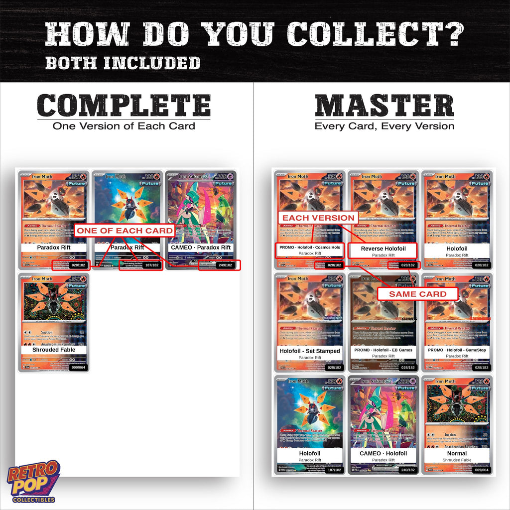 Complete Set vs Master Set versions of the Iron Moth binder placeholders