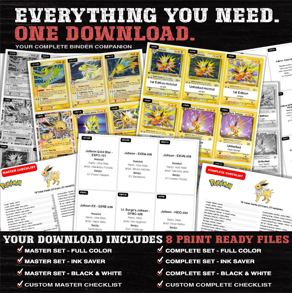 Everything included in the Jolteon master set download - 8 PDF files