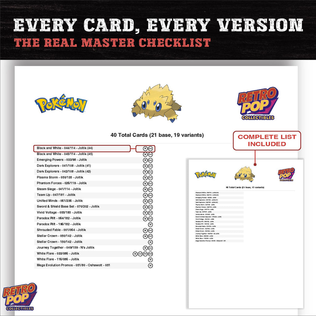 Joltik master set checklist PDF preview - every card listed