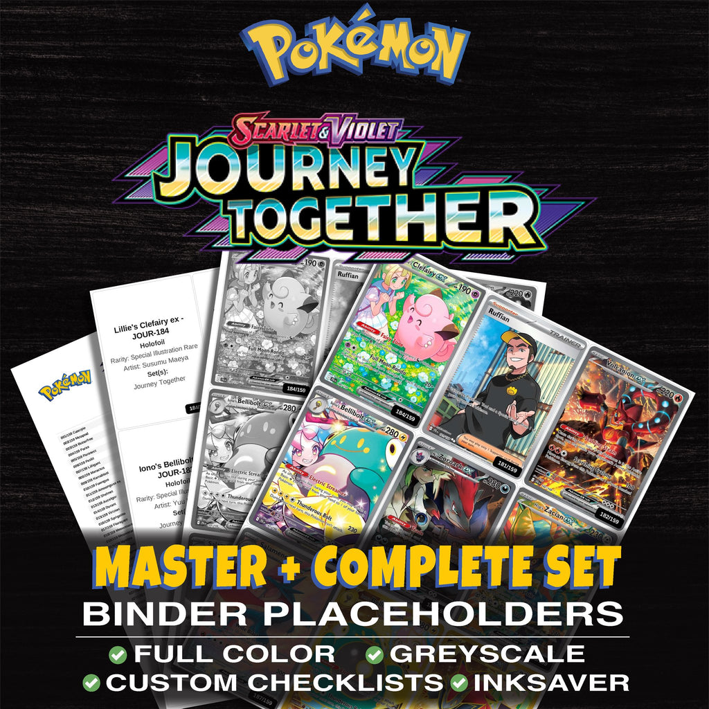 Journey Together Pokemon binder placeholders printable PDF - includes Lillie's Clefairy ex