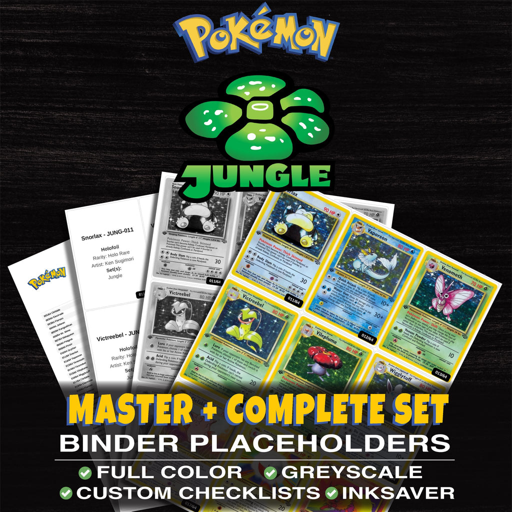 Jungle Pokemon binder placeholders printable PDF - includes Snorlax