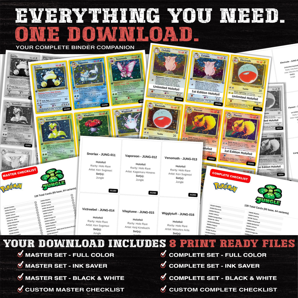 Everything included in the Jungle placeholder download - 8 PDF files