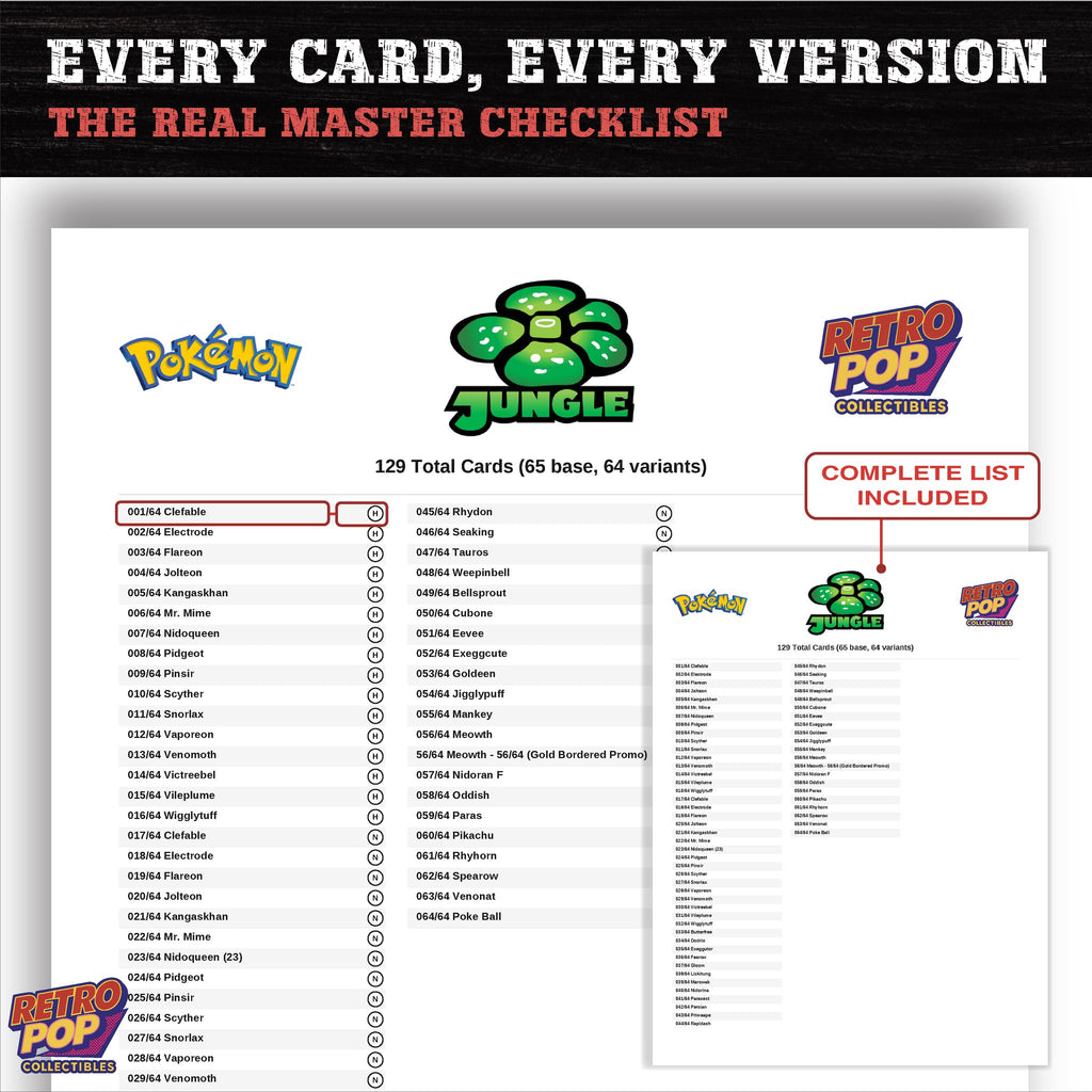 Jungle Pokemon card checklist PDF preview