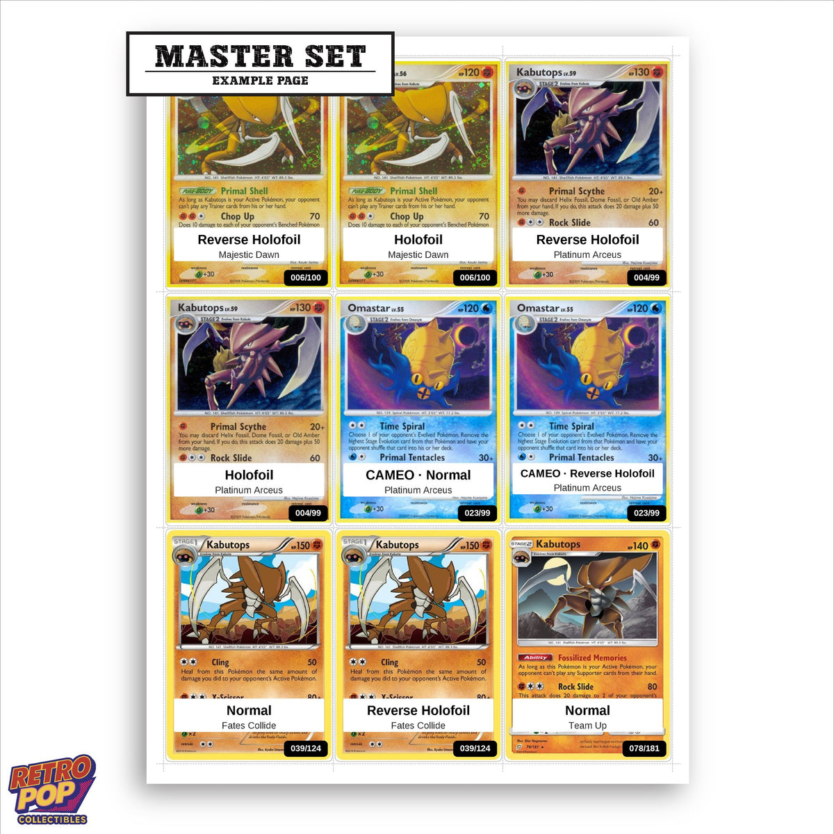 Printed Kabutops Pokemon placeholders in binder - real photo 1