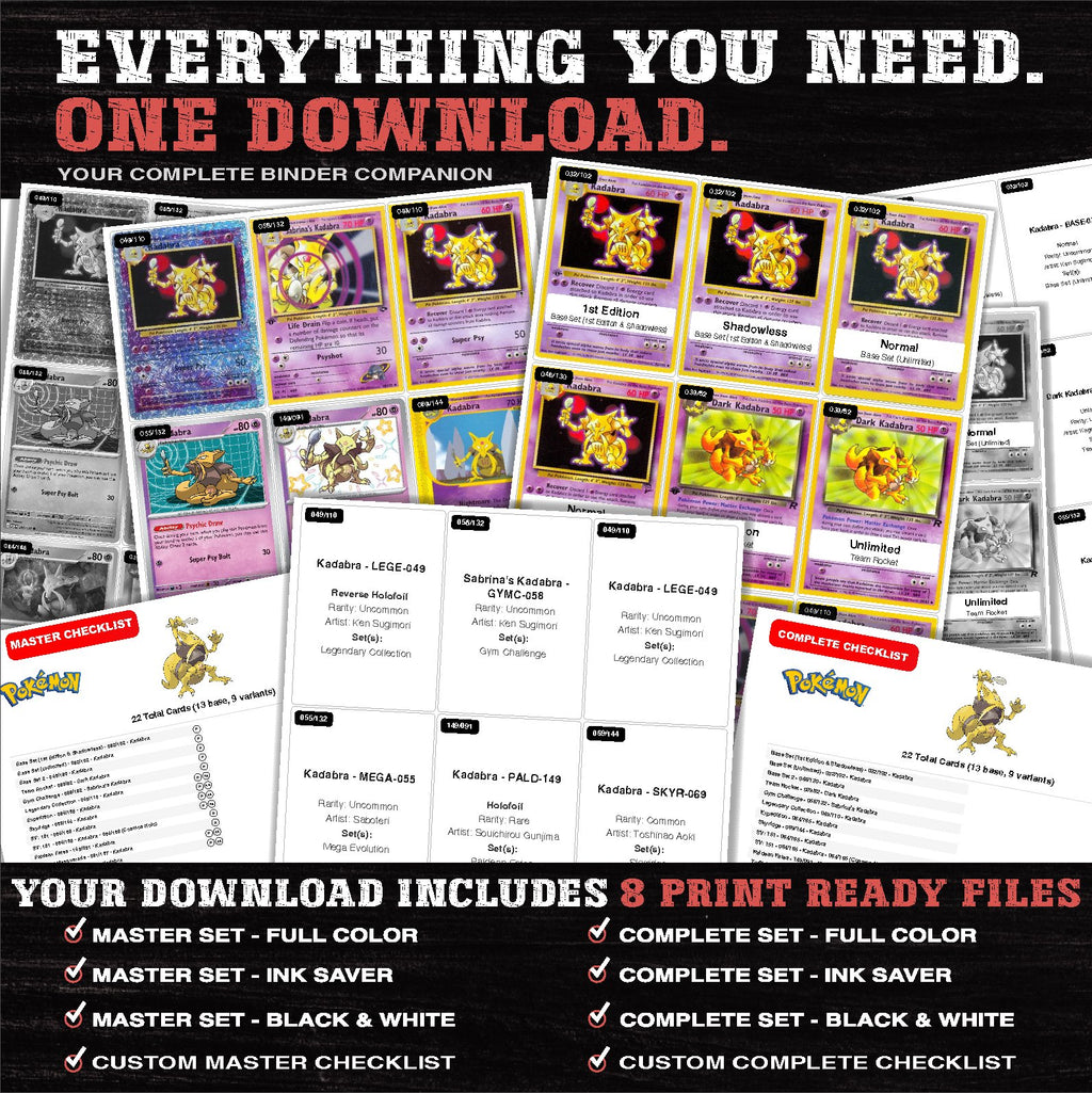 Everything included in the Kadabra master set download - 8 PDF files