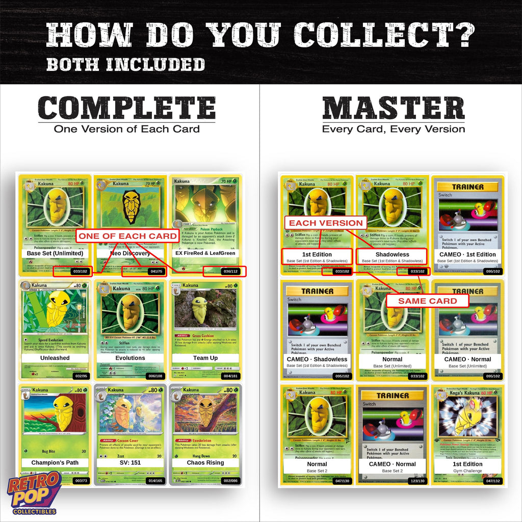 Complete Set vs Master Set versions of the Kakuna binder placeholders