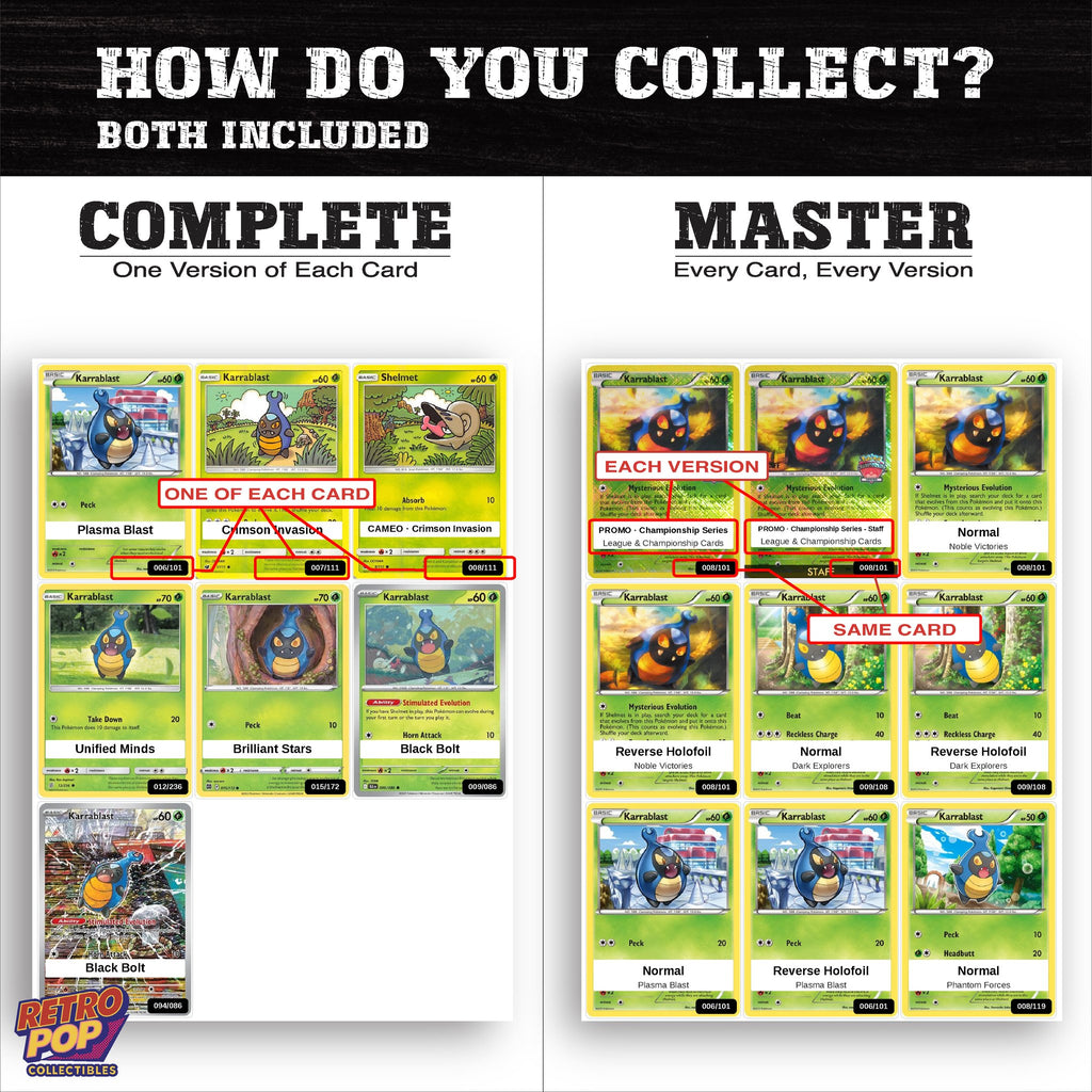 Complete Set vs Master Set versions of the Karrablast binder placeholders
