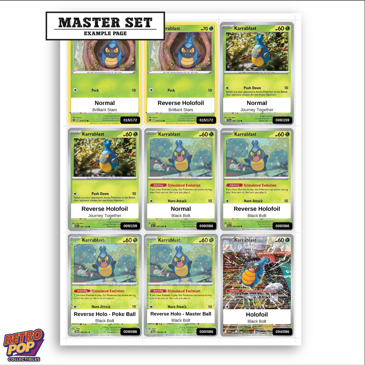 Printed Karrablast Pokemon placeholders in binder - real photo 3