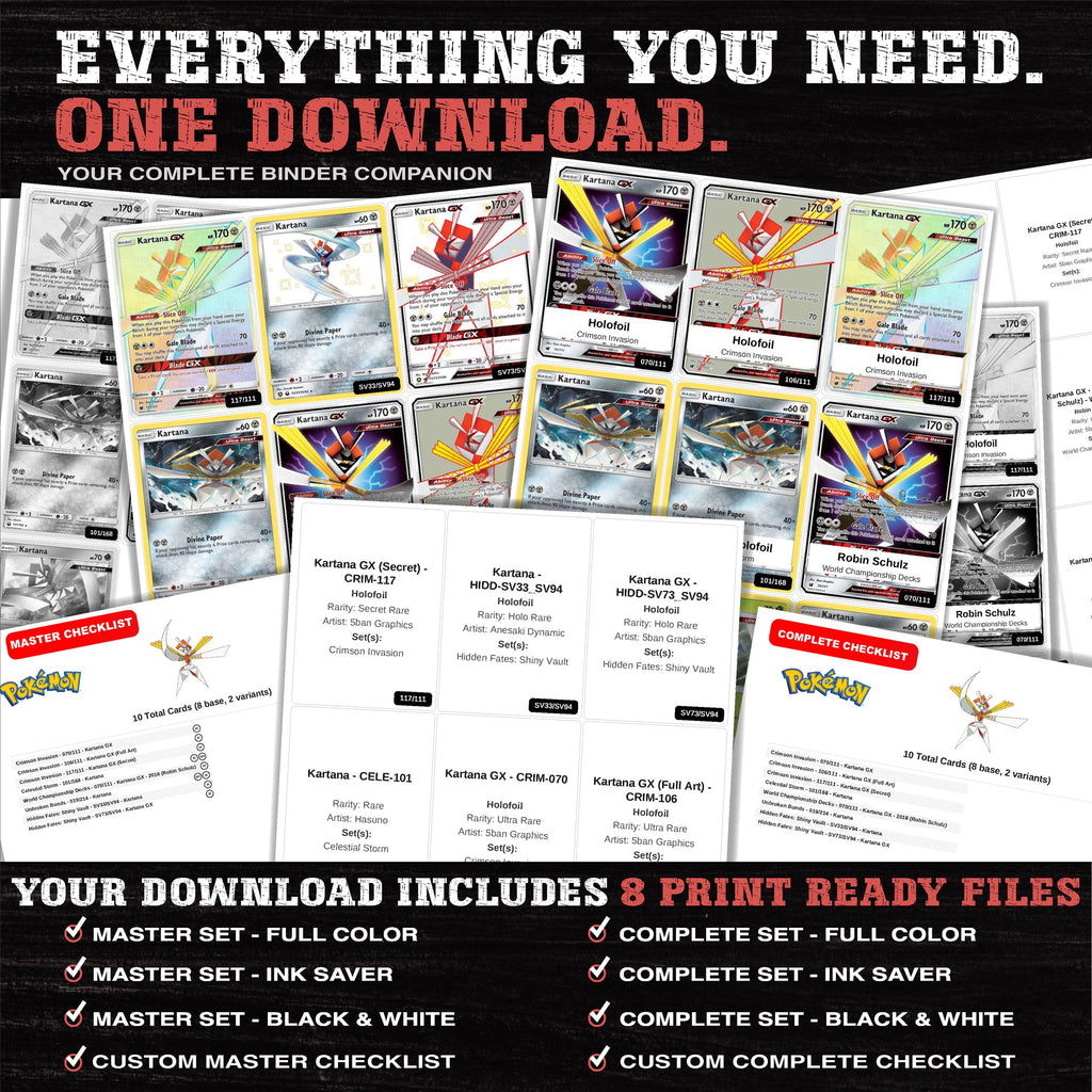 Everything included in the Kartana master set download - 8 PDF files