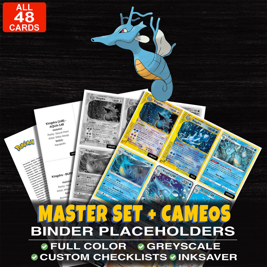 Every Kingdra Pokemon card ever made - master set binder placeholders with Kingdra (148)