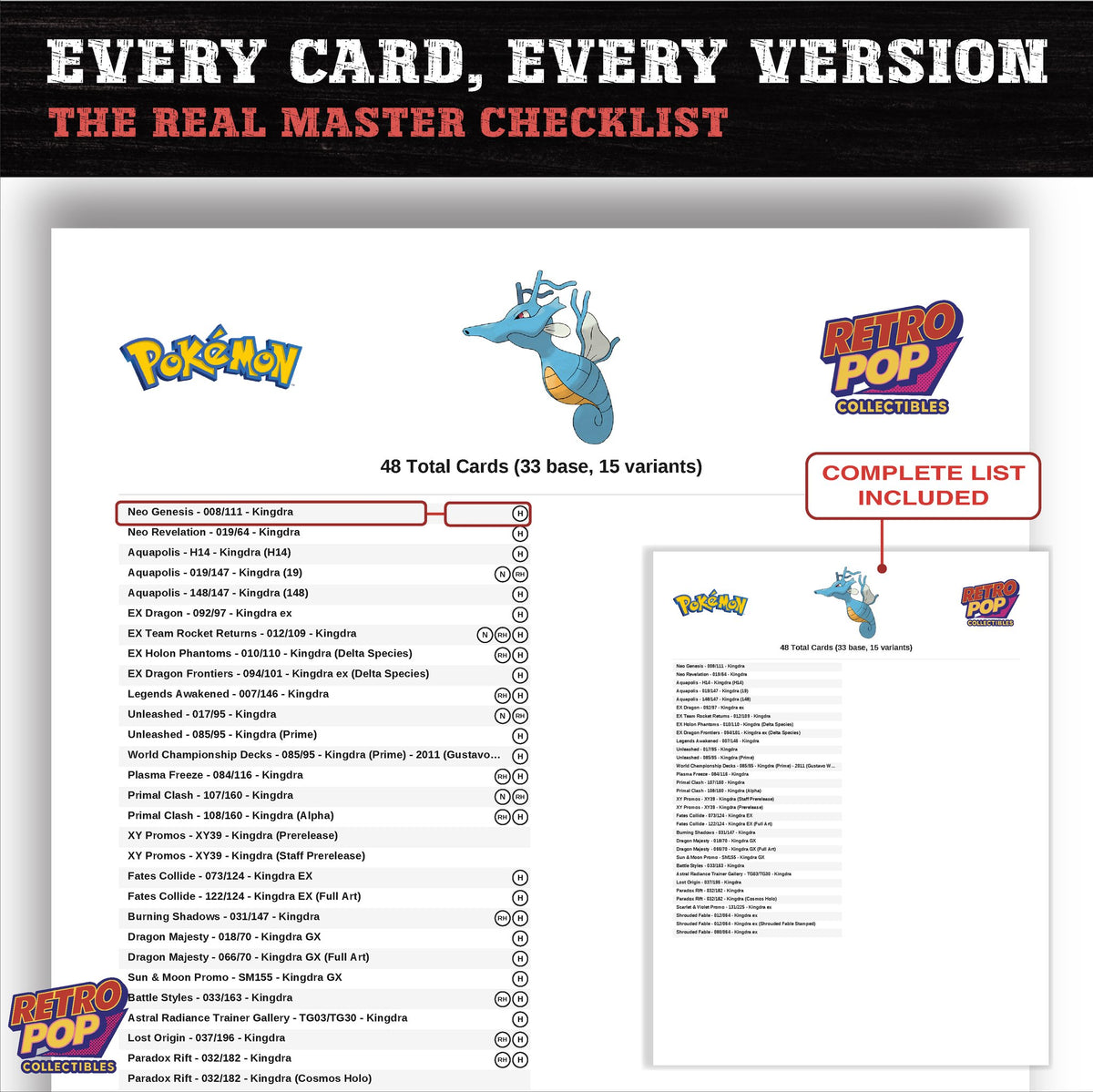 Kingdra master set checklist PDF preview - every card listed